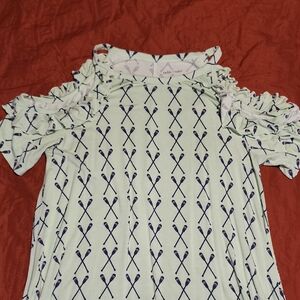 Kate Spade Light Green Blouse with Navy Pattern